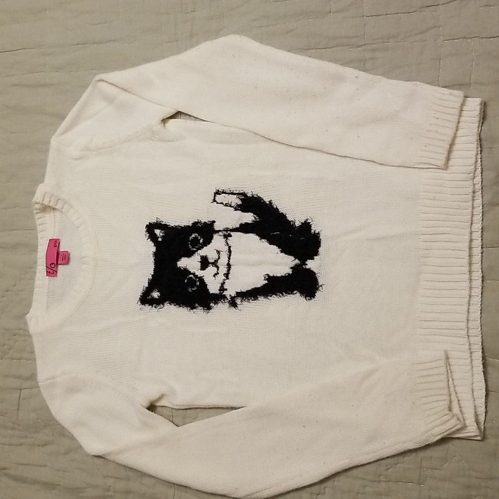 t/o girls fuzzy kitty cat sweater sz L 12-14